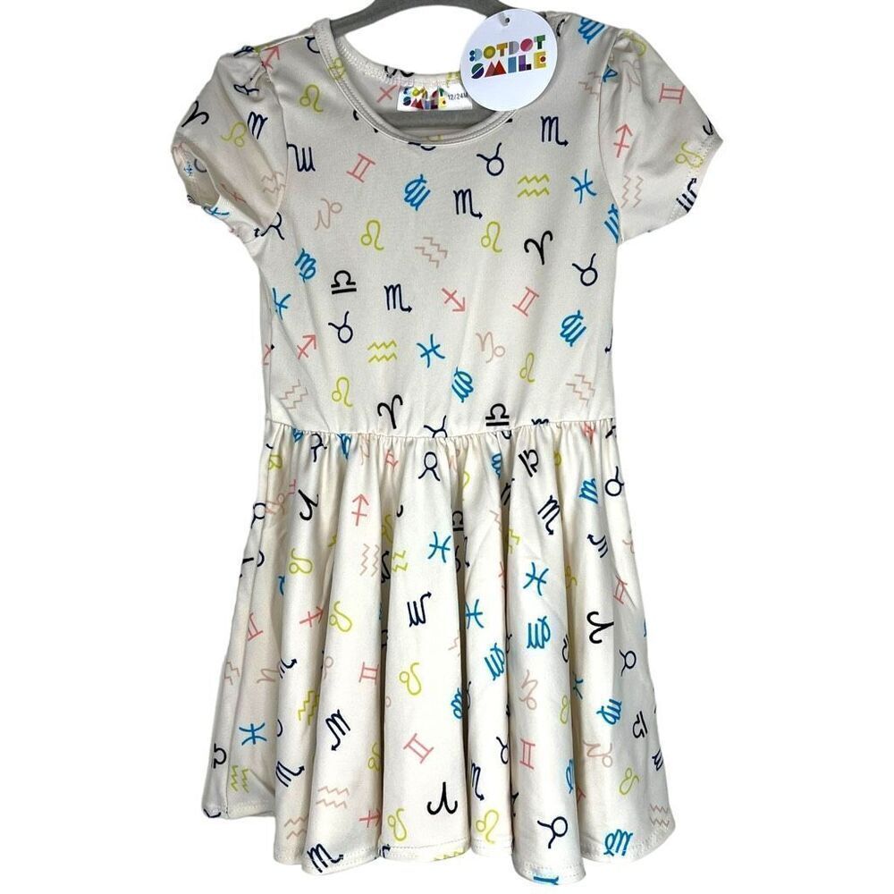 NEW Dot Dot Smile Zodiac White Cap Sleeve Dress 12-24M